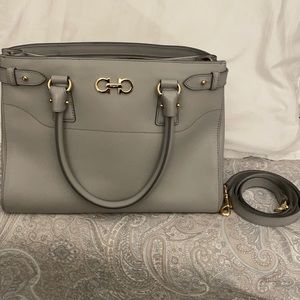 Authentic Salvatore Ferragamo gray shoulder bag.